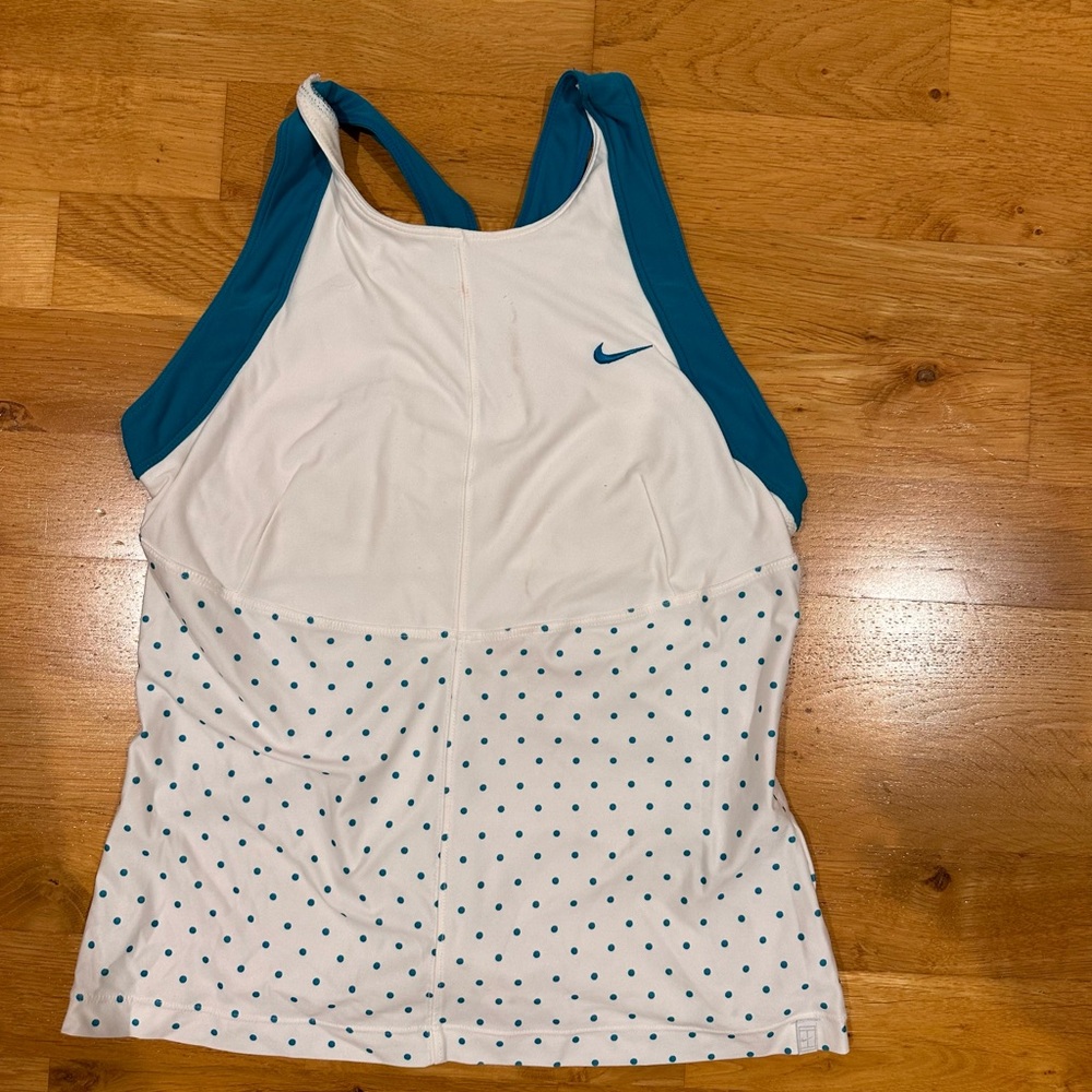Nike White and Teal Polka Dot Tank Top